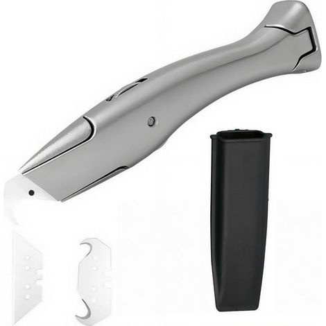 Teppichmesser Set mit Trapez- & Hakenklinge, Aluminium, inkl. Köcher