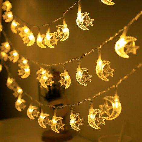1 Guirlande lumineuse LED,étoiles et lune,multicolore,décoration intérieure,Noël et fêtes (1/5)