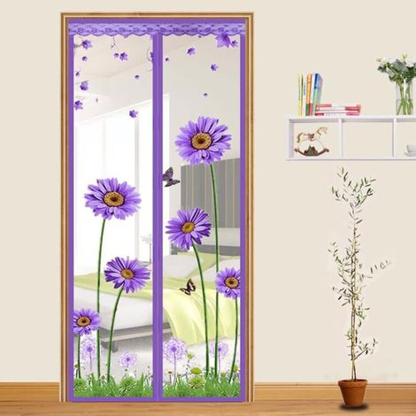 Rideau Moustiquaire Magnétique pour Porte et Fenêtre, Moustiquaire Aimanté Coulissant avec Fermeture Auto, Anti-Insectes pour Cadre 110x220cm, Voilage Violet (1/5)