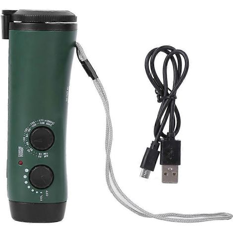 Lampe torche multifonction à manivelle en plastique vert 2024, avec radio, lampe torche LED d'urgence et chargeur de téléphone portable