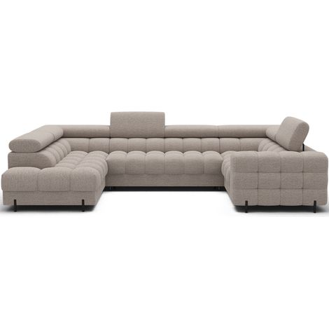 Grand canapé en U en tissu KARBON – Avec fonction lit et coffre A gauche-Beige-Méridienne A gauche (1/5)