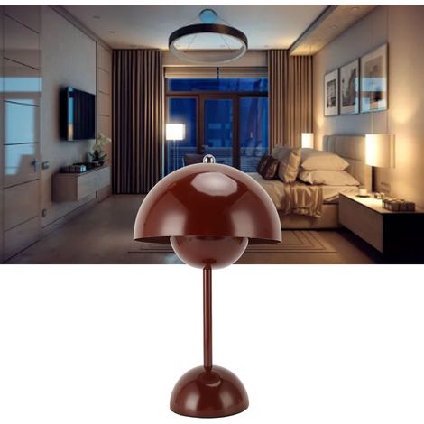 Lampe de bureau sans fil moderne, ornée d'un motif floral, avec abat-jour LED en forme de dôme médiéval et design minimaliste nordique. Couleur rouge bordeaux. Convient aux chambres, bureaux et espace (1/5)