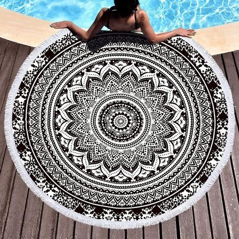 Serviette de Plage Mandala Ronde, Towel Beach en Microfibre, Couverture de Plage légère pour Les Enfants, Les Adolescents, Les Adultes 150cm(ST-00088) (1/5)