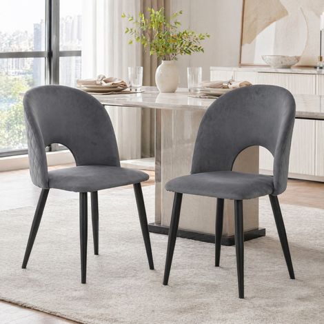 Silla comedor de terciopelo gris con respaldo, patas regulables y diseño acolchado con costura romboidal, ideal para salón o comedor y estilo moderno CHICFURN (1/5)