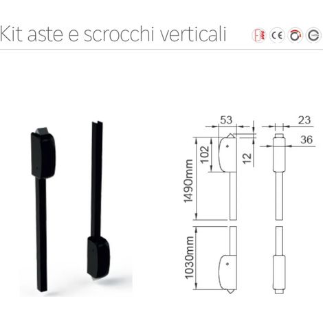 KIT ASTE E SCROCCHI ANTIPANIC CHIUSURA VERTICALE art. 450/T FINITURA NERO RAL 9005