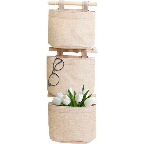 Hanging Storage Bag with Pockets, 3-Layer Cotton Linen Canvas Wall Hanging Organizer for Bedroom and Bathroom - LIAIKI (1/5)