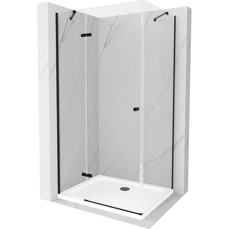 Mexen Roma cabina de ducha abatible 110 x 100 cm, transparente, negro + plato de ducha Flat, blanco - 854-110-100-70-00-4010B