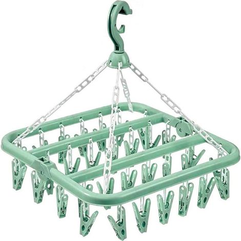 Socks Dryer - 32 Clips - Rotating Metal Hanger - Windproof - Indoor Outdoor Use - 1 Piece