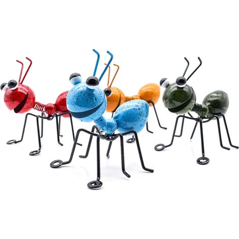 Ant - Metal Wall Sculpture - Indoor Outdoor Decor - Bathroom Kids Room Garden - Set of 4 - 11 x 8.5 x 10 cm (1/5)