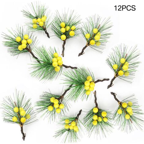 Artificial Pine Needle Berry Picks Simulation PVC Christmas Berry Picks Handmade DIY Pine Needle Branches Christmas Wreath Decoration Supplies (1/5)