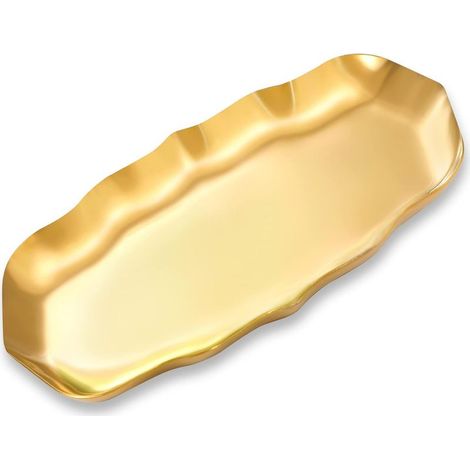Assiette D'ornements Plateau de Rangement en Acier Inoxydable Ondulé Organisateur pour Bijoux Cosmétiques Bougies Fruits Thé, Or (1/5)