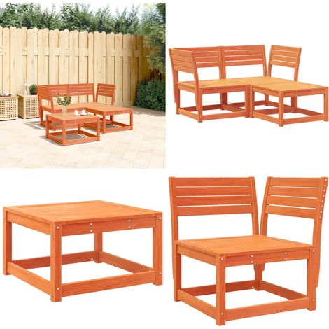 3-tlg. Garten-Sofagarnitur Wachsbraun Massivholz Kiefer - Gartensofa - Gartenmöbeln - Esszimmerset - Rattan Möbel - Terrassenmöbel - Home & Living (1/5)
