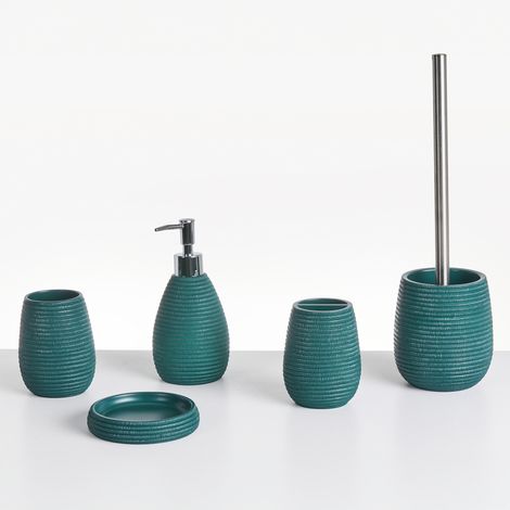 Conjunto de accesorios de baño jabonera dispensador de jabón escobilla de inodoro vaso soporte para cepillos de dientes verde azulado Quila (1/5)