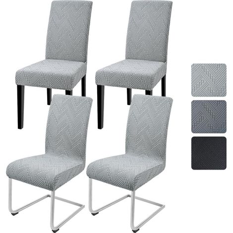 Stuhlhussen 4er Set Jacquard, elastisch, abnehmbar, für Esszimmerstühle, hellgrau (1/5)