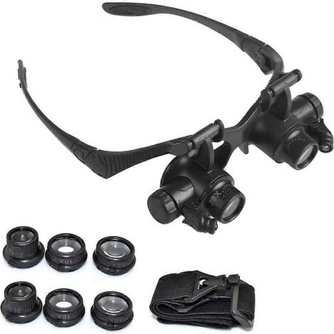 Vergrößerungsbrille mit LED-Beleuchtung, Stirnbandlupe, Schmuck- und Uhrenreparaturlupe