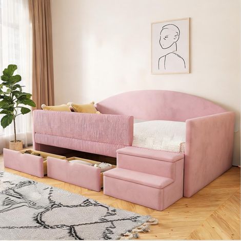 Cadre de lit coloris rose en upholstered 201 x 98,5 x 69,5 cm (1/5)