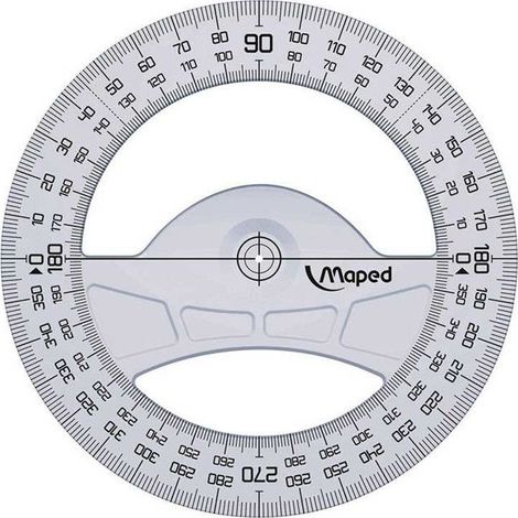Rapporteur Geometric 360° - MAPED - 12 cm - Plastique transparent - Graduation en couleur - Résistant UV