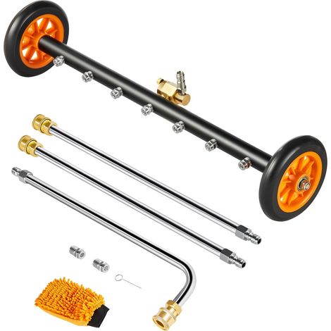 VEVOR Nettoyeur de Surface pour Nettoyeur Haute Pression 590 mm, Accessoire Nettoyeur Sol en Acier INOX sur Roues, 275 Bar Max. mécanisme de réglage d'angle 7 Buses pulvérisation 2 tiges d'extension (1/5)