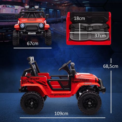 17 Voiture électrique pour enfants avec suspension souple, télécommandable, lumières LED, klaxon, moteurs 12 V, plastique et métal, rouge (1/5)