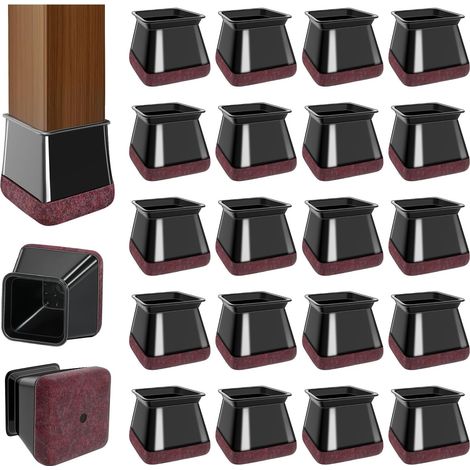 Fundas de goma negra para patas de silla con puntas de fieltro y silicona (paquete de 20 unidades, diámetro cuadrado: de 3,7 cm a 4,3 cm) (1/5)