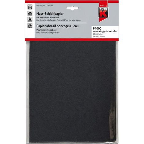 Papier abrasif - Ponçage à l'eau - Métal et plastique - Grain extra-fin P1000 - Auto-K