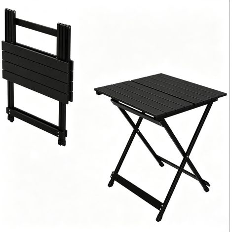 Table de camping pliante en aluminium noire, légère et compacte, avec pieds antidérapants, portable pour pique-nique, jardin, plage et marché - CHICFURN (1/5)