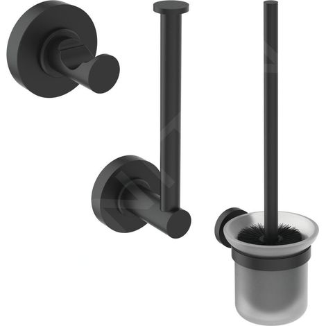 Pack d'accessoires IS IOM : brosse WC, support pour rouleaux, porte-serviettes, noir silk