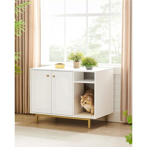Maison de toilette pour chat – Meuble litière caché blanc – Dimensions 50 x 80 x 61 cm – Panneau de particules et acier (1/5)