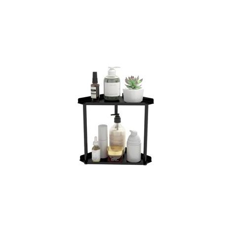 Étagère de rangement double niveau pour plan de travail de salle de bain, étagère d'angle pour coiffeuse, étagère de rangement pour produits de soins et cosmétiques, cuisine, noire. (1/5)