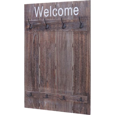 Portemanteau mural HWC-C89, WELCOME, 91x60cm - brun shabby (1/5)