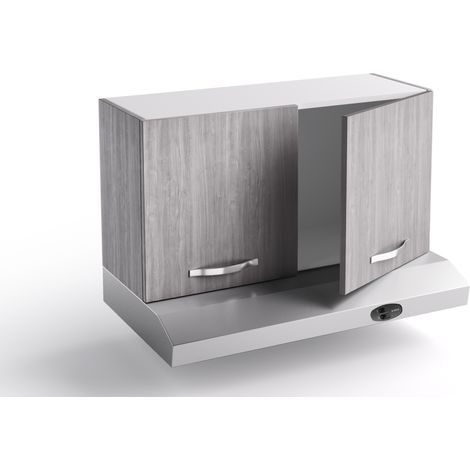 Sopracappa cucina 90x31x48 cm in legno grigio islanda con due ante e depuratore - Massa