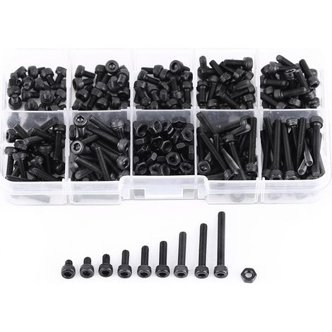 Sollbry 280pcs Kappe Kopf Innensechskant Schraube Mutter Sortiment Schwarz M3 12,9 Metrische Maschine Verschluss Sortiment Kits, Gewindelnge 4/5/6/8/10/12/16/20 / 25mm Noir (1/4)