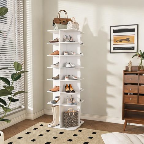 Tour à chaussures rotative 7 étagères PVC blanc 184 x 60 x 60 cm (1/5)