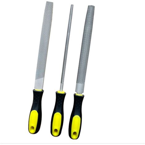 Limes à métaux en acier au carbone 3 pièces, comprenant une lime plate, ronde et demi-ronde de 200 mm, un kit de limes professionnelles pour métal et bois avec poignée souple pour métal et bois. (1/5)