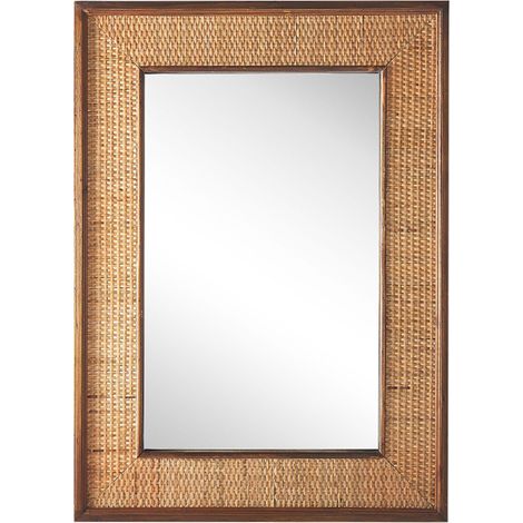 Espejo de pared madera clara rectangular 54 x 74 cm madera maciza marco de abeto hecho a mano tejido boho moderno Iguala