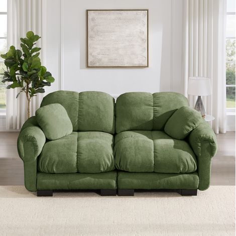Sofá de 2 plazas 190x86x90 cm verde – modular, tejido chenilla, con cojines MEUBLIV (1/5)