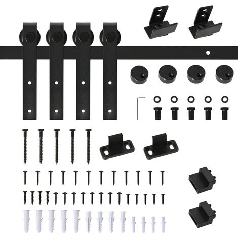 Kit de herraje para puerta corredera doble de acero negro 200 cm (1/5)