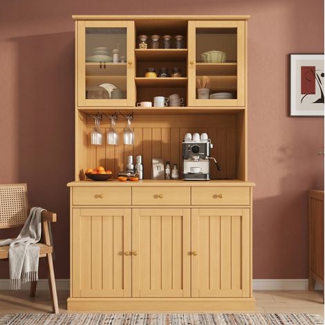 MEUBLIV Vitrina blanca de 200 cm con LED, 3 cajones y puertas de acrílico (1/5)