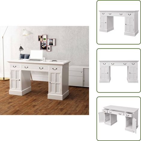 Bureau à double piédestal Blanc 140 x 48 x 80 cm - Bureau - Meuble De Bureau - Bureau Design - Bureau Moderne - Bureau Blanc (1/5)