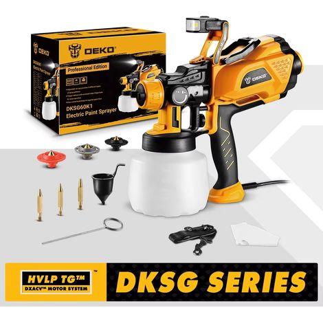 Pistolet à Peinture Électrique 1200ml avec LED et 3 Buses, Haute Puissance HVLP
