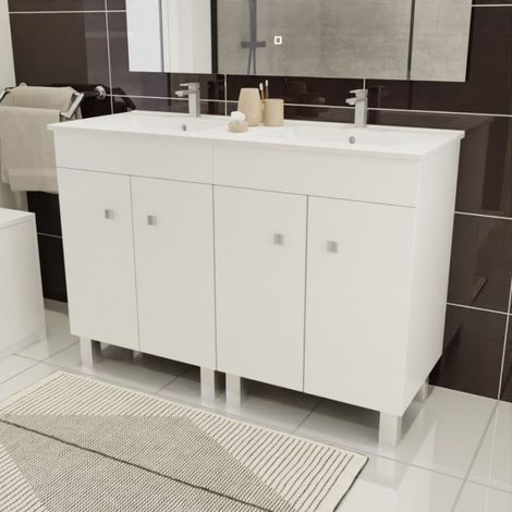 Doppelwaschtisch mˆbel 120 cm ECOLINE auf Beinen 120 cm - Glânzendes Weiﬂ (1/5)