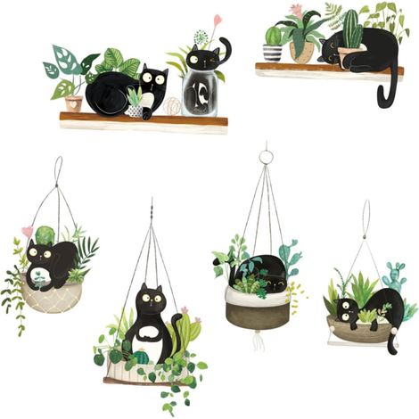 Totority Lot de 2 autocollants décoratifs chat et plante (1/5)