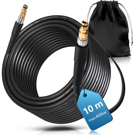 Tuyau Haute Pression 10 m – 3 Couches Aramide–Raccords Rapides Compatible Kärcher K2/K3/K4/K5/K7 (2009+)–Résistant 400 Bar – Anti-Fuite et Anti-UV – pour Nettoyage Auto et Jardin-avec Sac de Rangement (1/5)