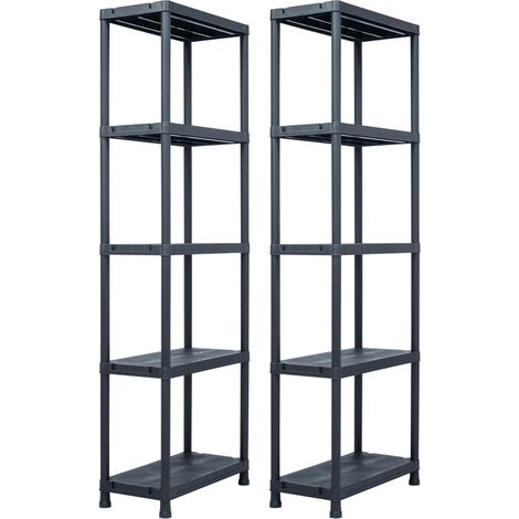 Estantería de plástico 2 unidades 125 kg 60x30x180 cm negro