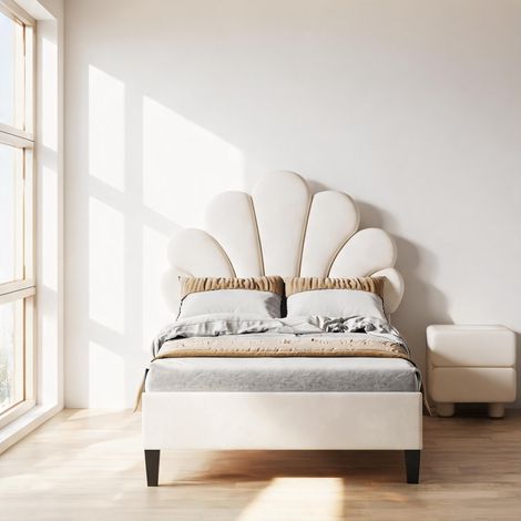 Cadre de lit beige en upholstered 206 x 100 x 110,5 cm (1/5)