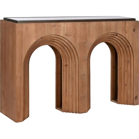 Console élégante en bois avec plateau verre pour déco - Marron et noir contemporain (1/5)