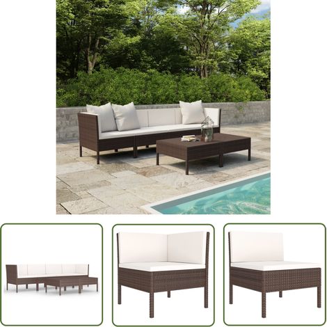 INLIFE Salon de jardin 6 pcs avec coussins Résine tressée Marron (1/5)