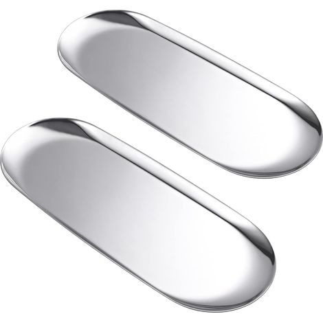 Lot de 2 Plateau Ovale Argenté en Acier Inoxydable – Finition Miroir – Rangement et Décoration pour Bijoux, Maquillage, Cosmétiques, Salon, Entrée, Salle de Bain (1/5)