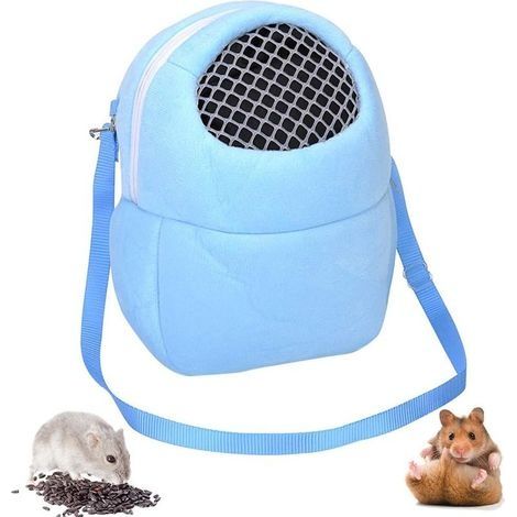 Transporteur de Hamster, Transporteur d'animaux, Sac Transport Lapin Hamster, avec Bandoulière, pour Petits Animaux de Compagnie Planeur de Sucre écureuil ,27x22cm(Bleu) (1/4)