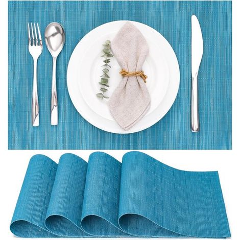 Set di 4 tovagliette intrecciate, lavabili e resistenti all'olio, per cucina o tavolo da pranzo, resistenti al calore e antiscivolo, 30 x 45 cm, grigio. (1/5)